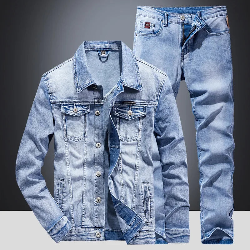 Slim-Fit Men's Denim Business Outfit Two Pieces of Comfortable Stretch Fabric for Everyday Use, Dark Blue Simple Design