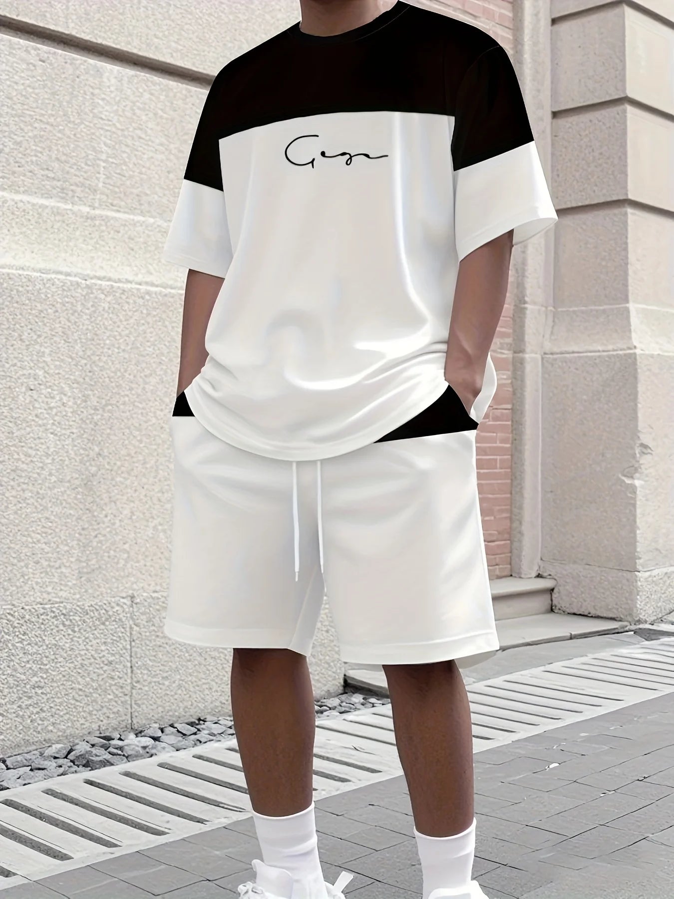 Men's Athletic Set Two-Piece Set Crew Neck Short Sleeve Top & Shorts Men's Running Outfit Plus Size T-Shirt Men's Summer T-Shirt