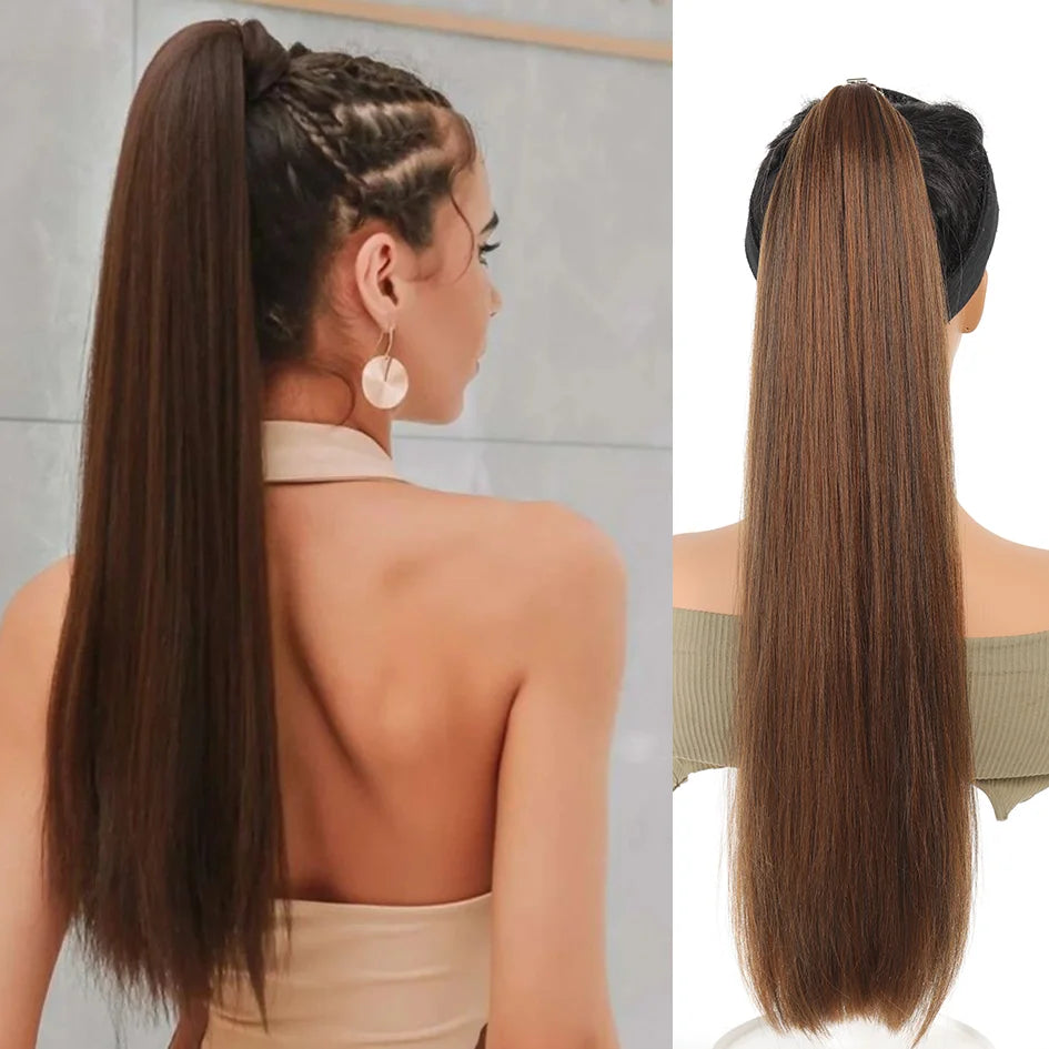 Synthetic 18inch/20inch/22inch/24inch/26inch/28inch/32inch long straight wig ponytail, headband ponytail, elastic rope ponytail
