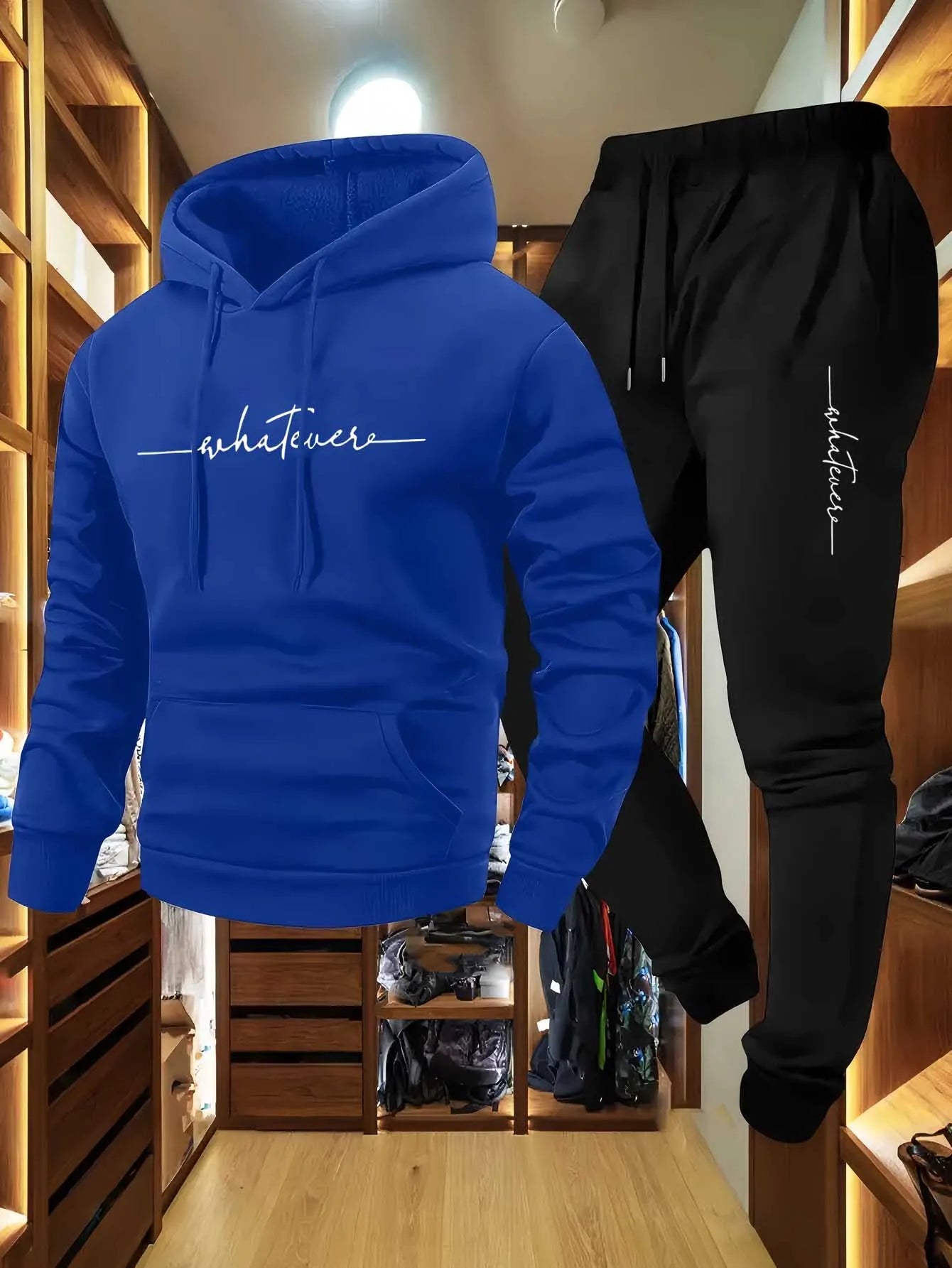 Men's two-piece wool sports suit lightweight hooded sweater and pants warm sports outfit set trendy hiphop styleclothingsuitable