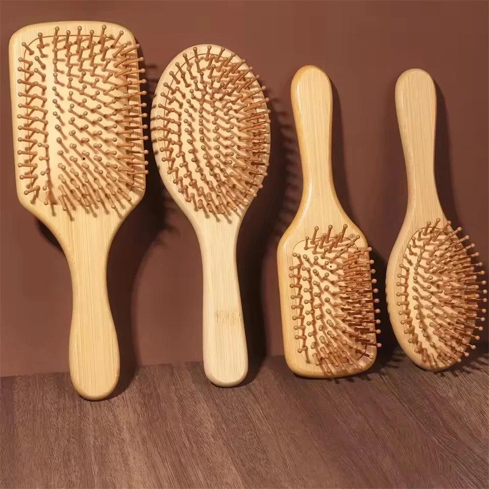 Marseille Style Natural Bamboo Air Cushion Paddle Comb, Anti-Static Tangle Free Scalp Massage Comb for Real Hair & Wigs