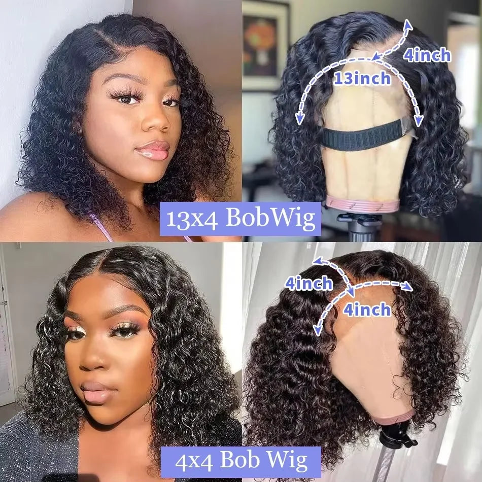 Brazilian Deep Wave 250% Density Short Bob HD Lace Front Human Hair Wig 13x4 Glueless Lace Frontal Wig Pre Plucked Wear Put Go