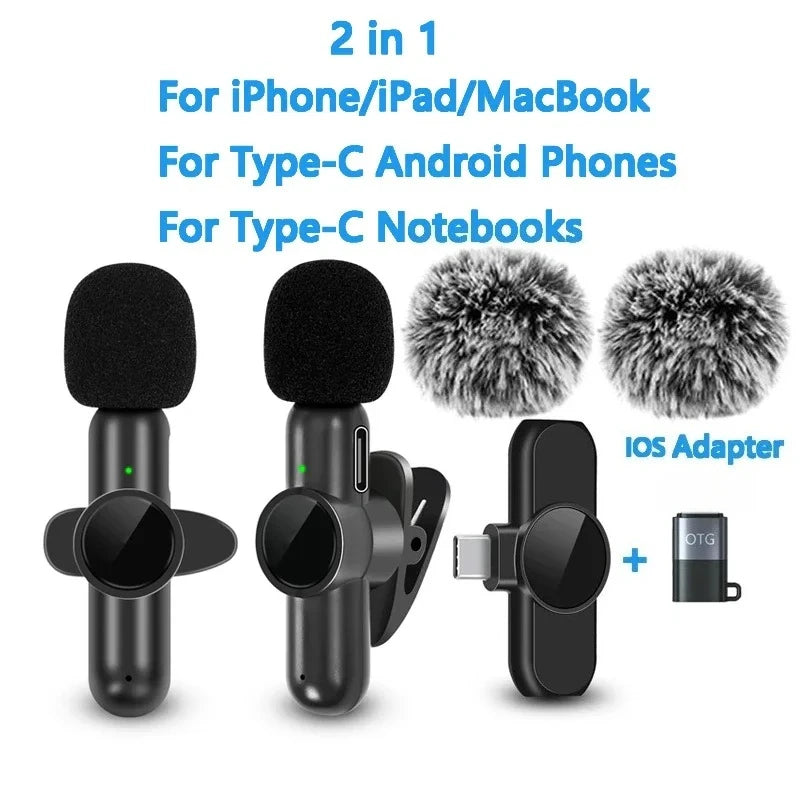 Wireless Lavalier Microphone for iPhone iPad Wireless Mic for Recording, Live Stream YouTube Facebook Noise Reduction Auto-Sync