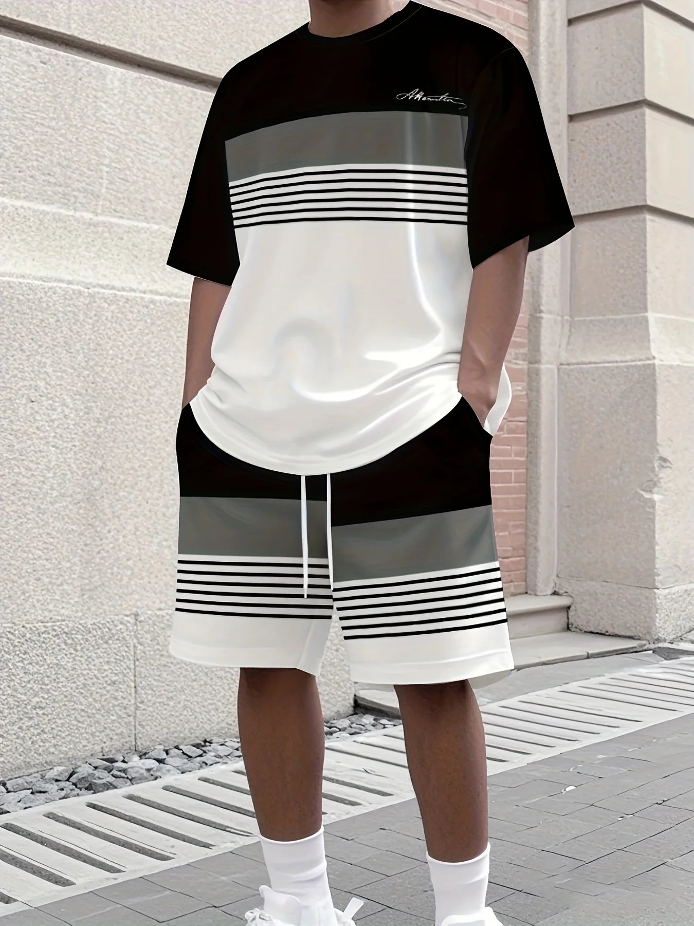 Men's Athletic Set Two-Piece Set Crew Neck Short Sleeve Top & Shorts Men's Running Outfit Plus Size T-Shirt Men's Summer T-Shirt