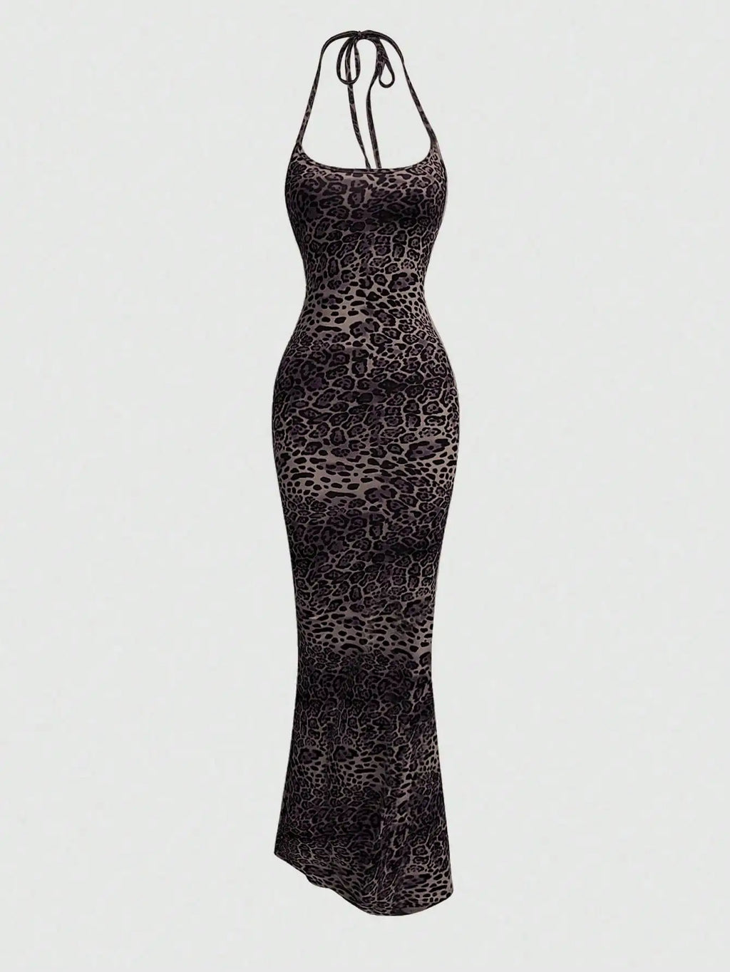Sweetra Women's Leopard Print Mermaid Hem Fitted Elegant Halter Neck Dress Maxi Women Outfit
