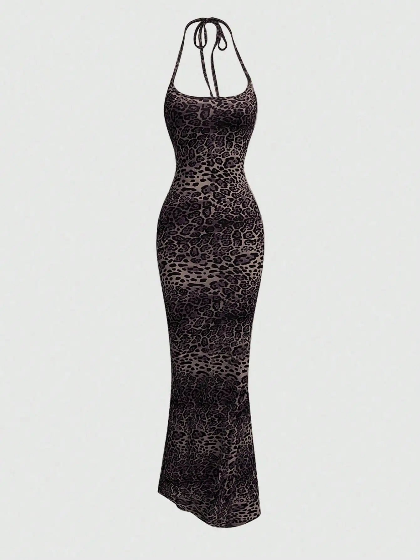 Sweetra Women's Leopard Print Mermaid Hem Fitted Elegant Halter Neck Dress Maxi Women Outfit