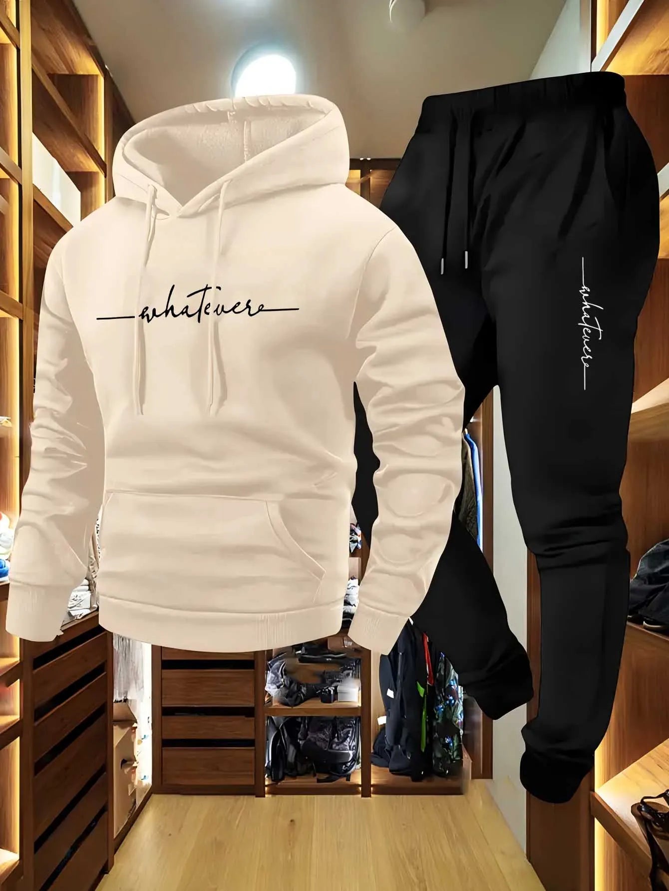 Men's two-piece wool sports suit lightweight hooded sweater and pants warm sports outfit set trendy hiphop styleclothingsuitable