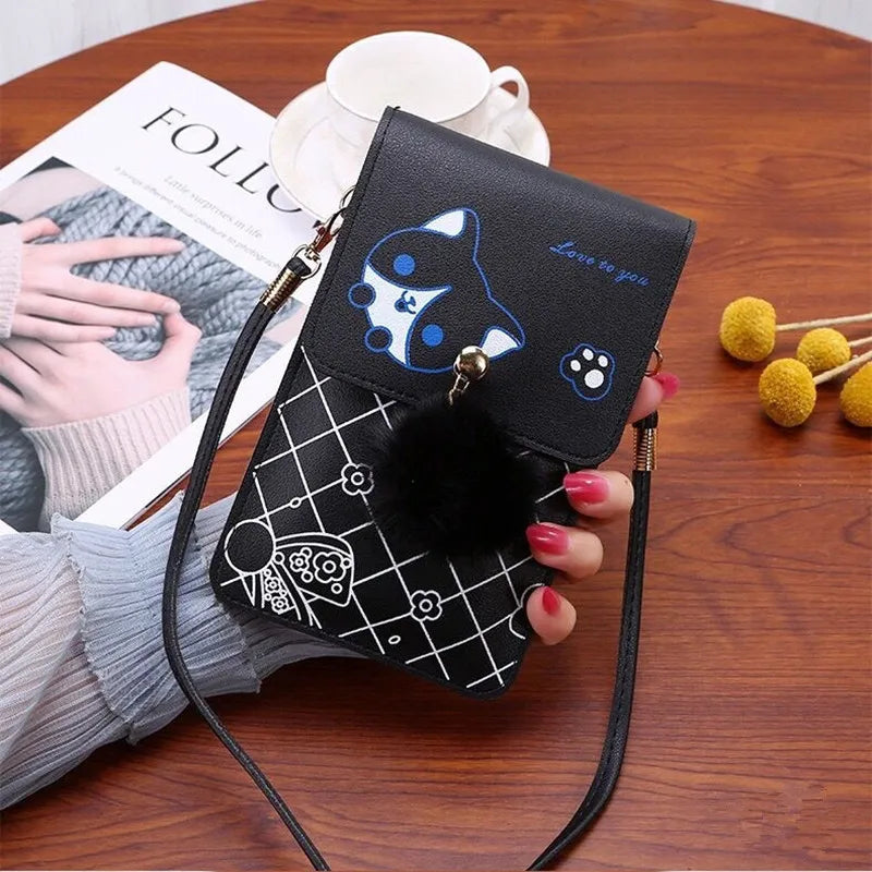 Cute Cartoon Pattern Touch-Screen Phone Bag for Women - Slim Transparent Crossbody Bag Mini Shoulder Pouch Wallet