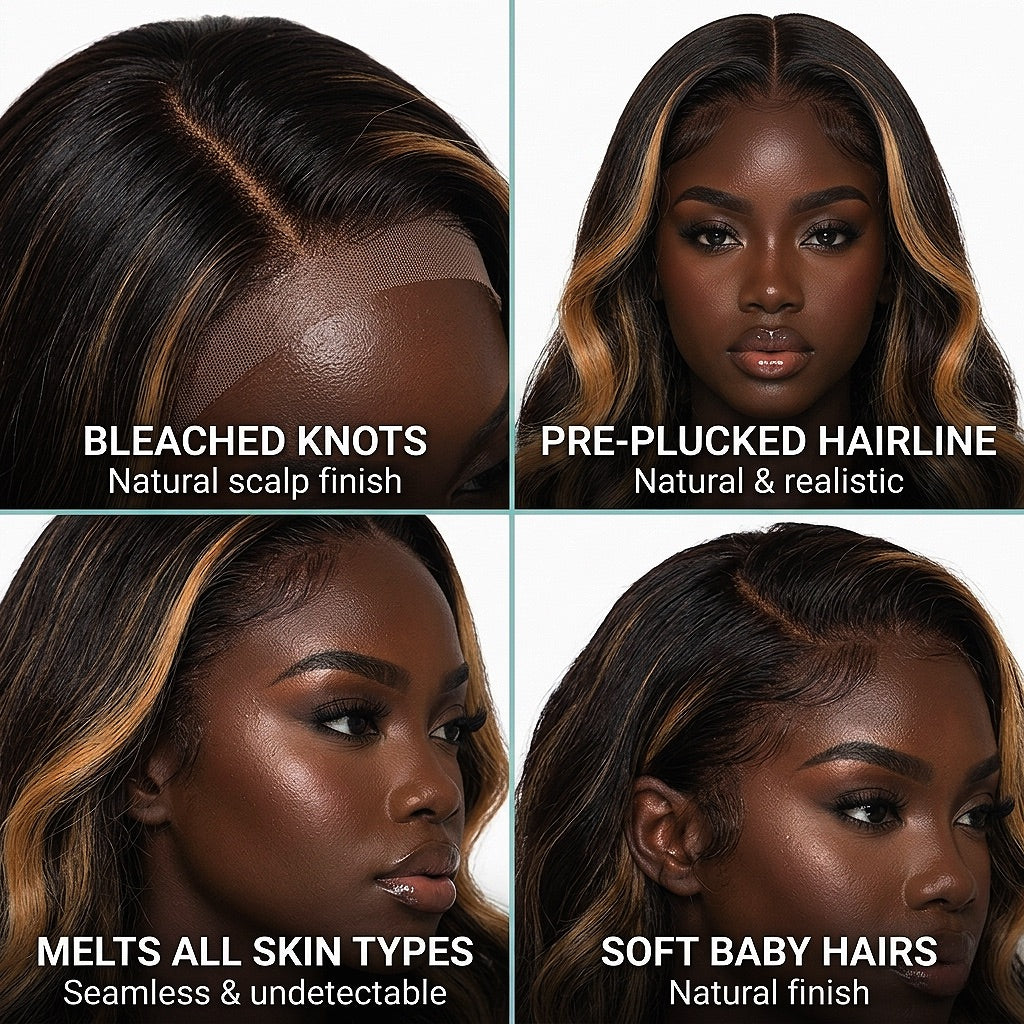 Highlight Ombre Lace Front Wigs Human Hair Body Wave Lace Front Pre Plucked 13x6 1B/30 Brown Highlight Wig 220 Density For Women