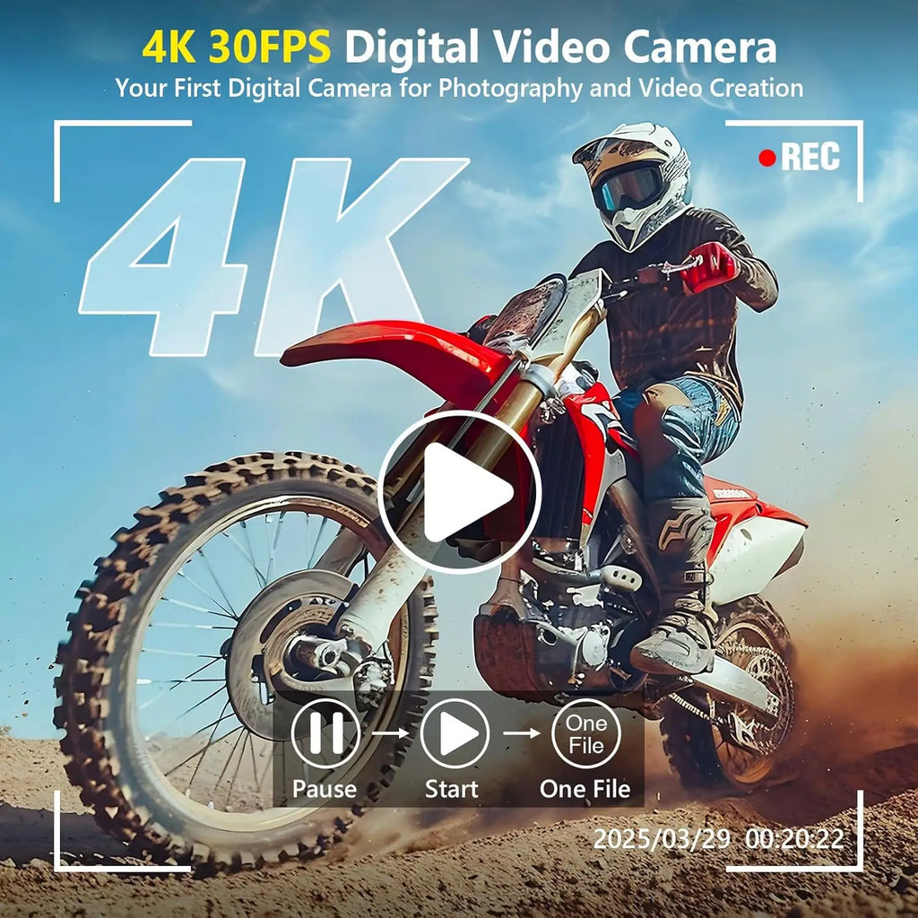 4K WiFi Vlogging Camera with 64MP, Autofocus, Flip Screen, Anti-Shake for Travel and YouTube