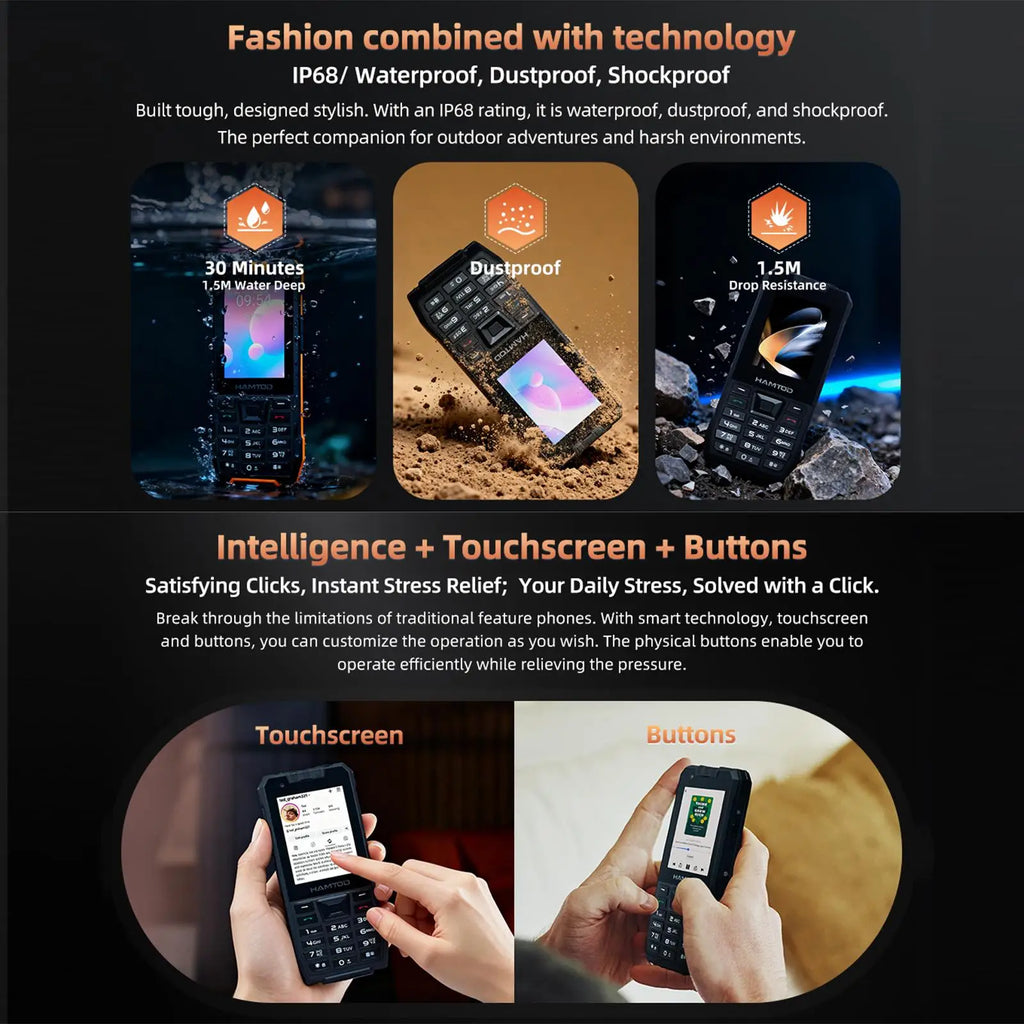HAMTOD H6 Rugged Phone 3GB ROM 32GB RAM 2.83 inch Screen 5MP Rear Camera 3000mAh Battery Android 11 Support VoLTE 4G Cellphone
