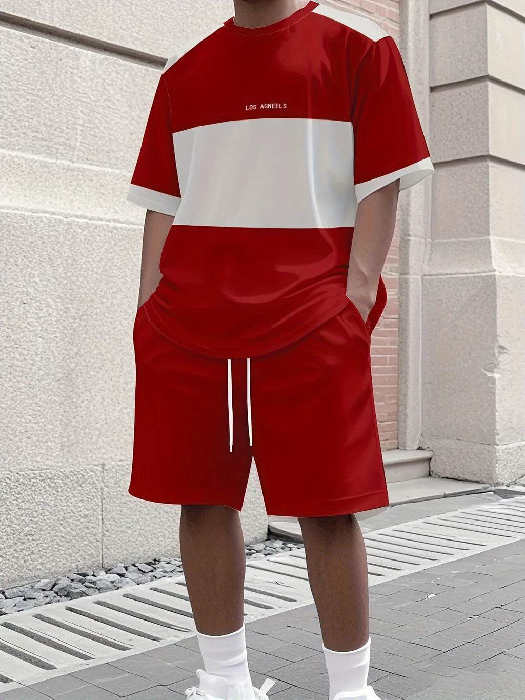 Men's Athletic Set Two-Piece Set Crew Neck Short Sleeve Top & Shorts Men's Running Outfit Plus Size T-Shirt Men's Summer T-Shirt