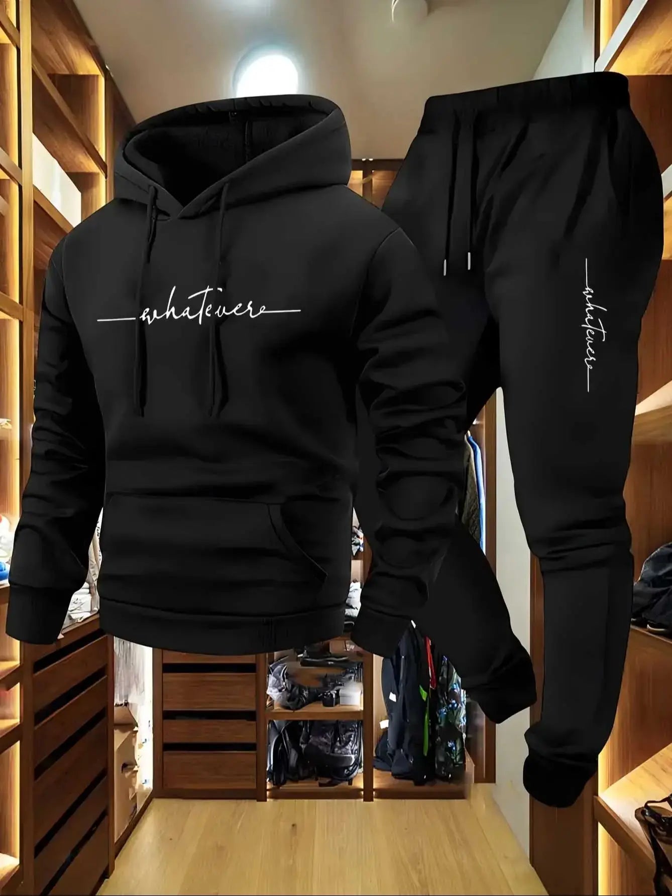 Men's two-piece wool sports suit lightweight hooded sweater and pants warm sports outfit set trendy hiphop styleclothingsuitable