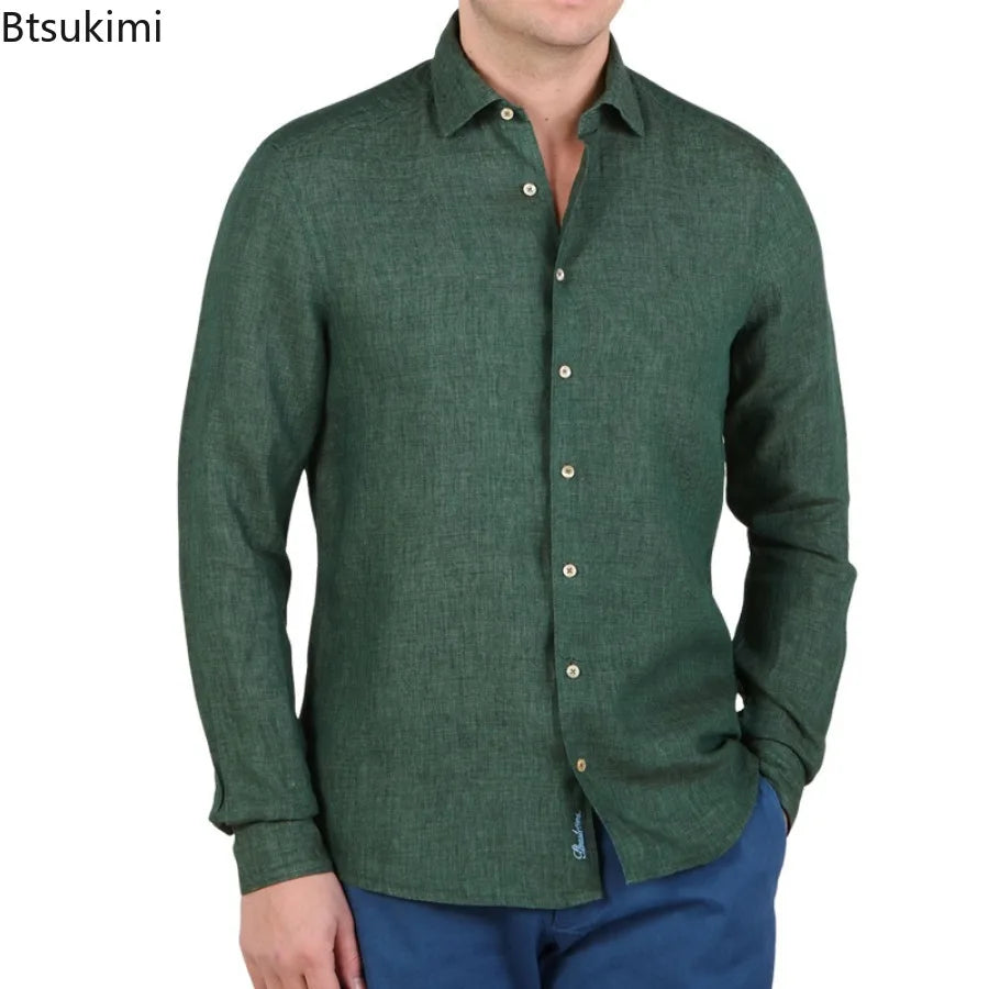 2026 Fashion Streetwear Men's Summer Comfy Cotton Linen Casual Suit Long-sleeved Shirt and Shorts Two-pieces Men Vacation Outfit