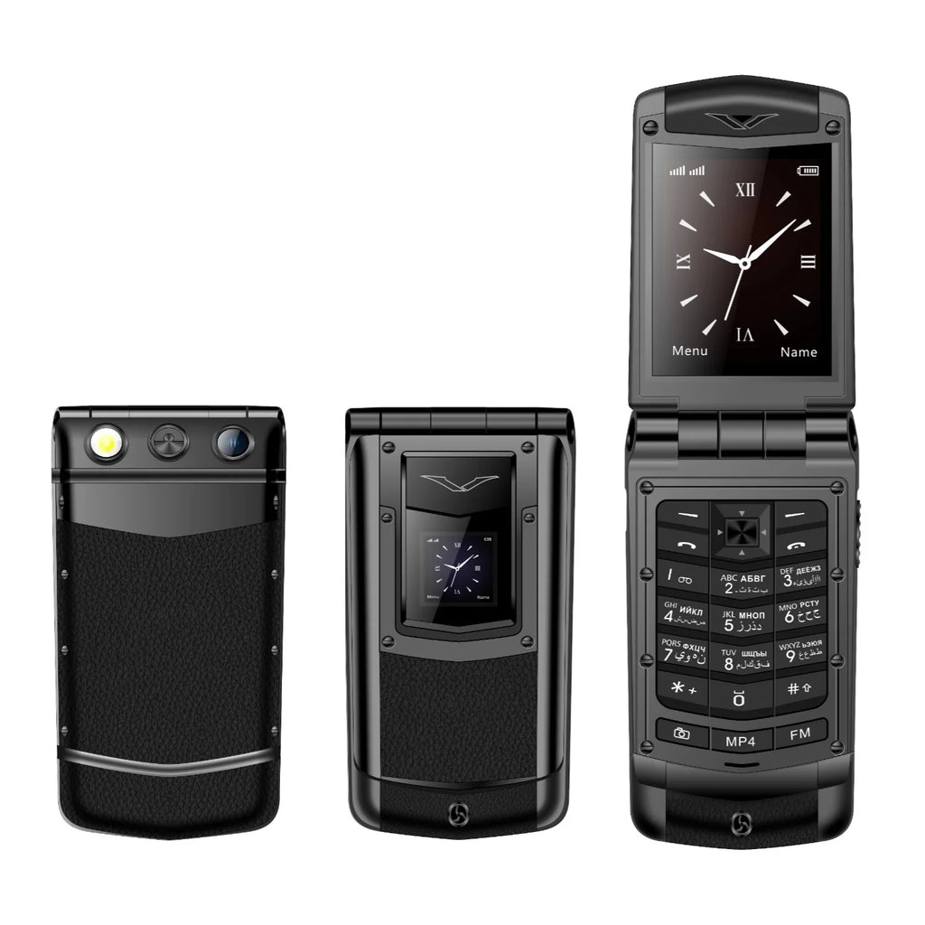 Luxury Metal Flip Phone for Men Dual SIM Business Phone Big Button Dual Screen Magic Voice Blacklist Senior Classic Mobile