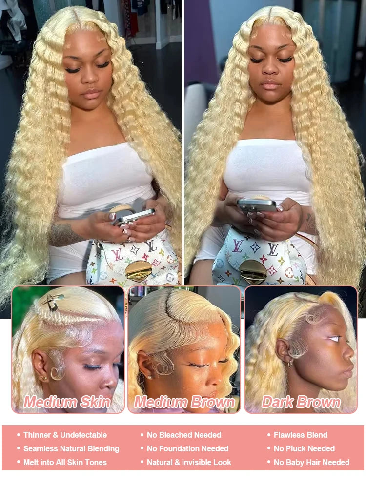 40 Inch Honey Blonde 613 HD Lace Frontal Wig 13x6 Curly Wigs Preplucked Loose Deep Wave Wigs Human Hair 13x4 Lace Frontal Wig