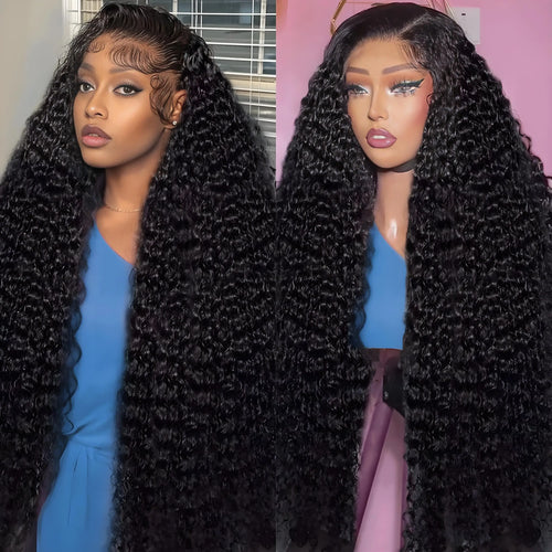 13x6 Hd Transparent Deep Wave Lace Front Wig Human Hair 250 Density Curly 40 44 Inch Pre Plucked Brazilian Hair For Black Women