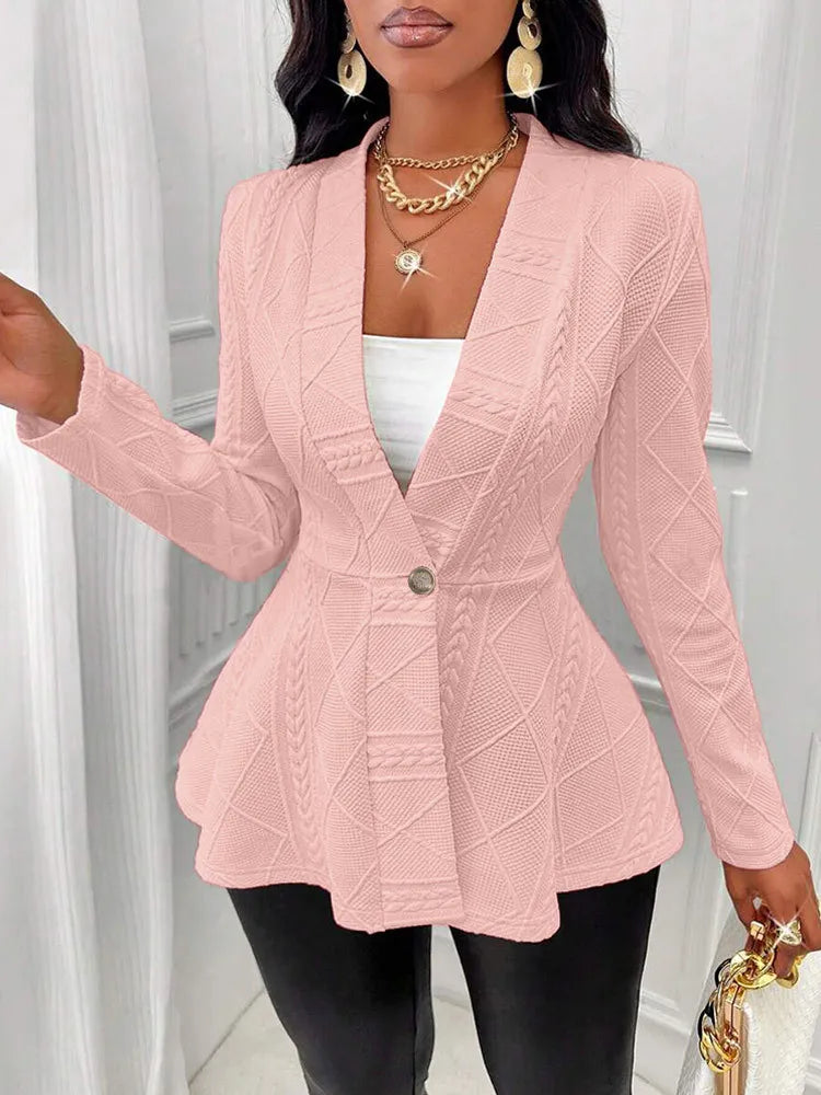 2026 European and American women's thick jacquard textured single-button slim-fit long-sleeve jacket vacation-style women's wear