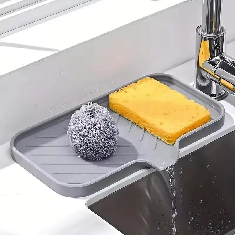 Silicone Faucet Mat Kitchen Sink Tray Soap Dispenser Sponge Drain Pad Sink SplashDrying Mat Countertop Storage Tray SoapTray