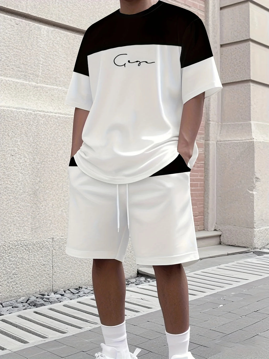 Men's Athletic Set Two-Piece Set Crew Neck Short Sleeve Top & Shorts Men's Running Outfit Plus Size T-Shirt Men's Summer T-Shirt