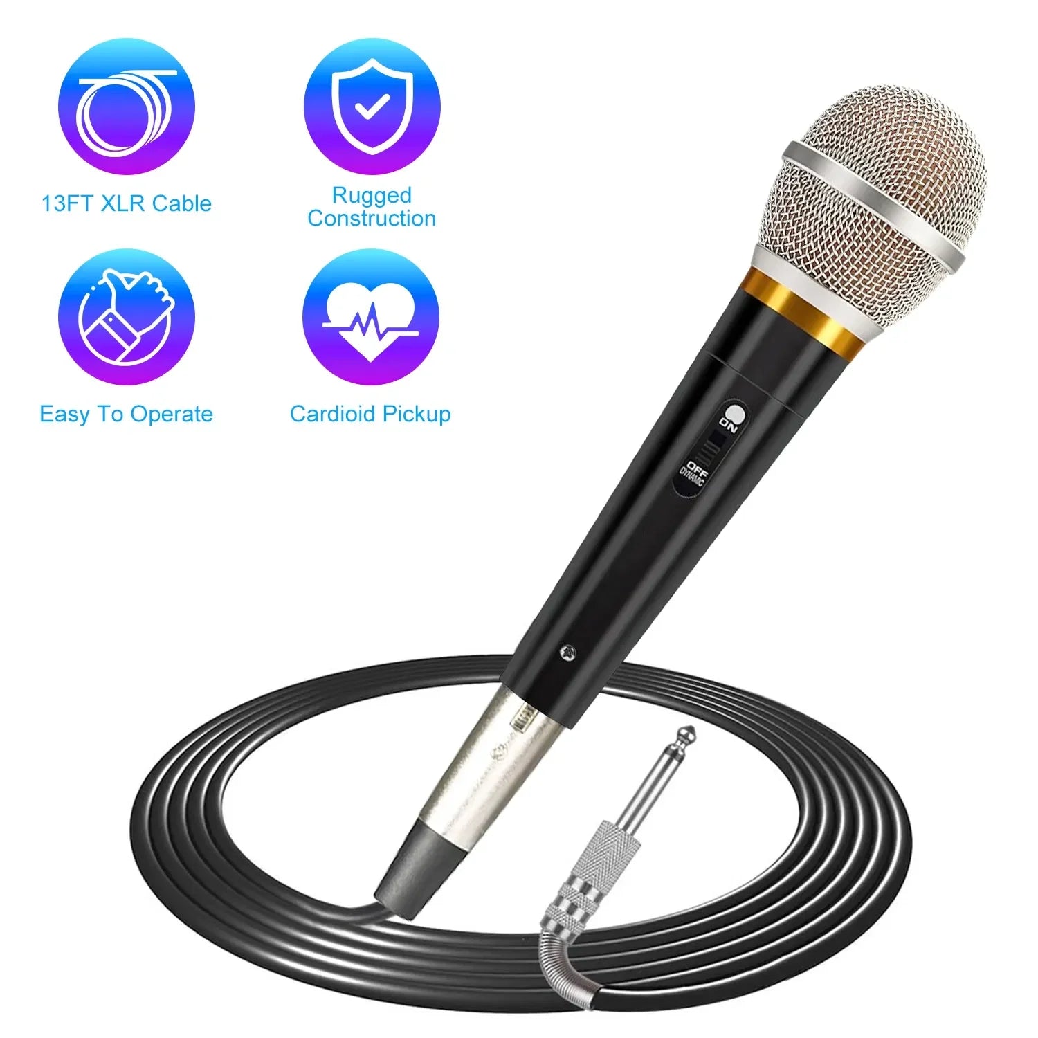 Handheld Dynamic Microphone Wired XLR Microphone With On Off 13ft Detachable XLR Cable Professional Studio & Live Performance