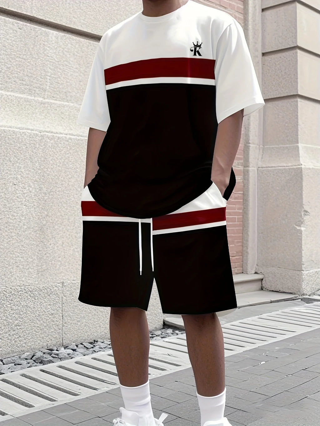 Men's Athletic Set Two-Piece Set Crew Neck Short Sleeve Top & Shorts Men's Running Outfit Plus Size T-Shirt Men's Summer T-Shirt