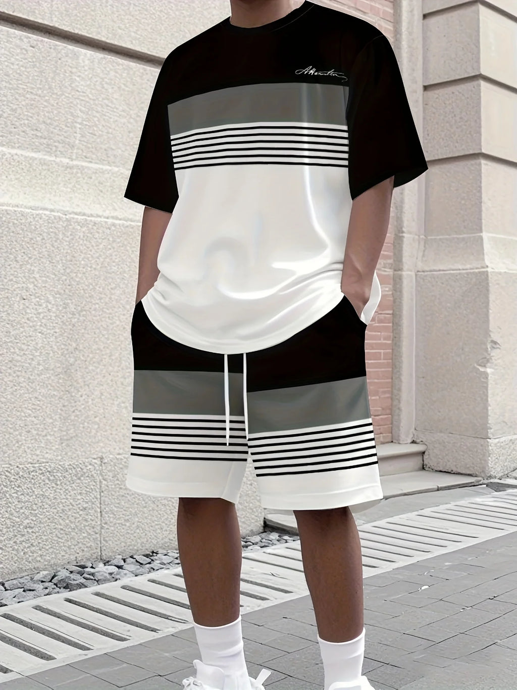 Men's Athletic Set Two-Piece Set Crew Neck Short Sleeve Top & Shorts Men's Running Outfit Plus Size T-Shirt Men's Summer T-Shirt