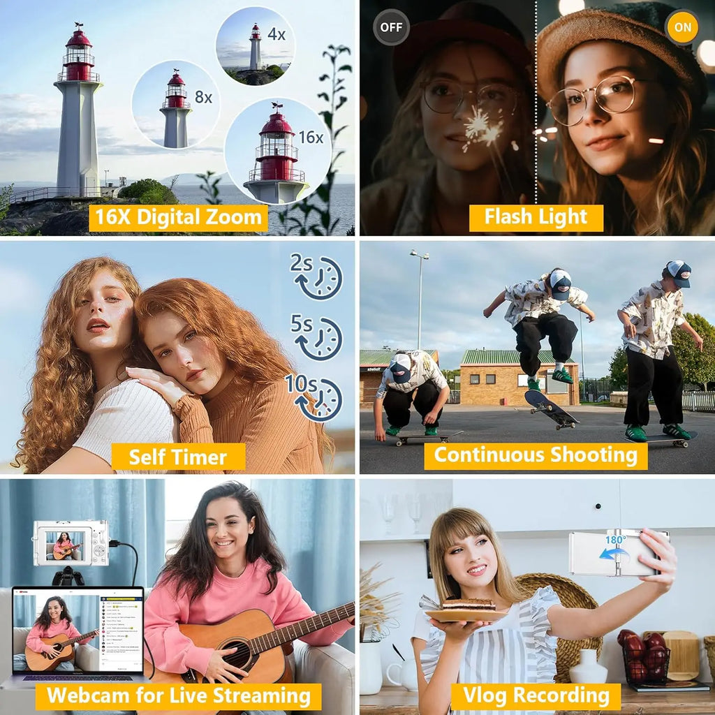 4K WiFi Vlogging Camera with 64MP, Autofocus, Flip Screen, Anti-Shake for Travel and YouTube