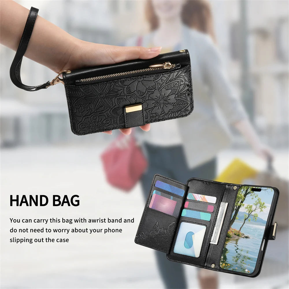 Wrist Strap Wallet Card Slot Phone Case For Samsung Galaxy S25 Edge S26 Ultra S24 FE A57 A37 A06 A16 A26 A56 A36 A55 A35 A25 A15