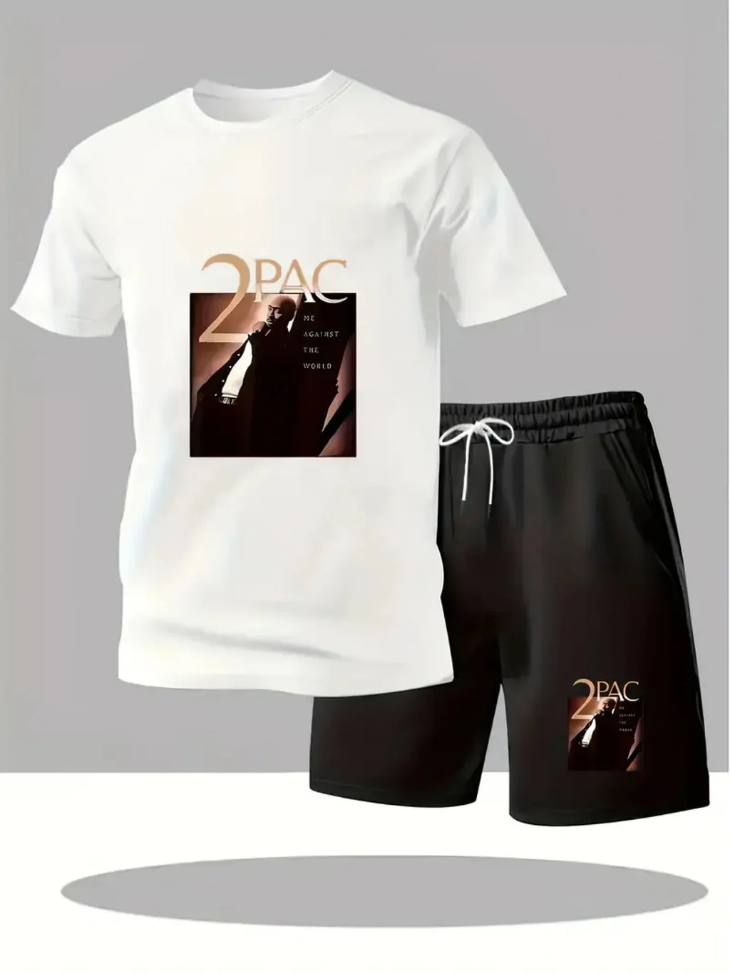 Men's 2PAC Printed Short Sleeve T-Shirt and Shorts Set Summer Casual Streetwear Two-Piece Outfit