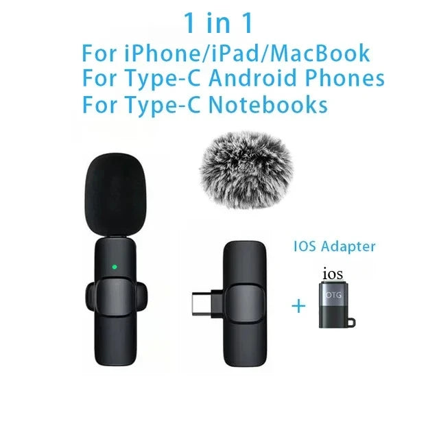 2.4G Wireless Lavalier Microphone Portable Audio Video Recording Mini Mic for iPhone Android Live Broadcast Gaming Phone
