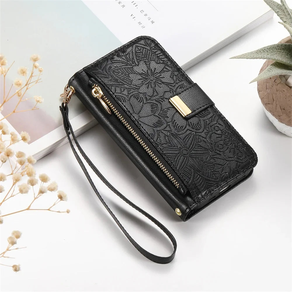 Wrist Strap Wallet Card Slot Phone Case For Samsung Galaxy S25 Edge S26 Ultra S24 FE A57 A37 A06 A16 A26 A56 A36 A55 A35 A25 A15