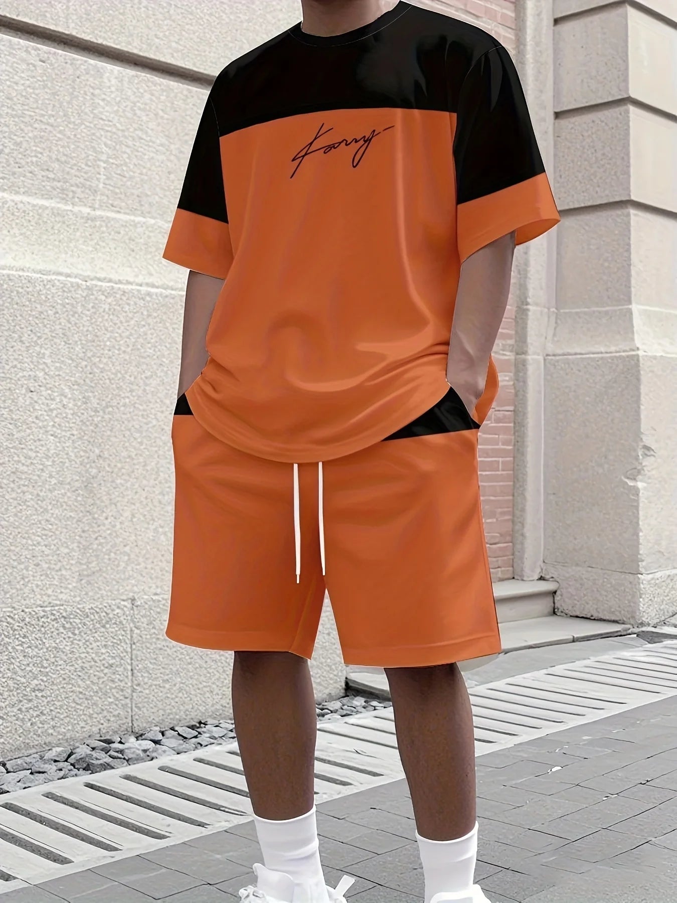 Men's Athletic Set Two-Piece Set Crew Neck Short Sleeve Top & Shorts Men's Running Outfit Plus Size T-Shirt Men's Summer T-Shirt