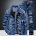 Slim-Fit Men's Denim Business Outfit Two Pieces of Comfortable Stretch Fabric for Everyday Use, Dark Blue Simple Design