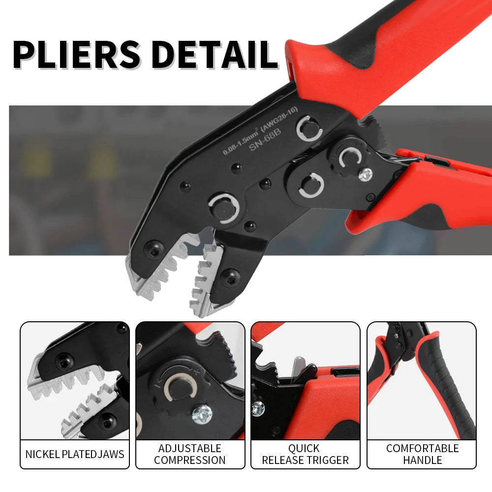 Ratcheting Crimping Pliers Tool For Dupont JST MOLEX Open Barrel,Dupont Molex JST TE Terminals & EPC PCIE SATA Pins SN-68B