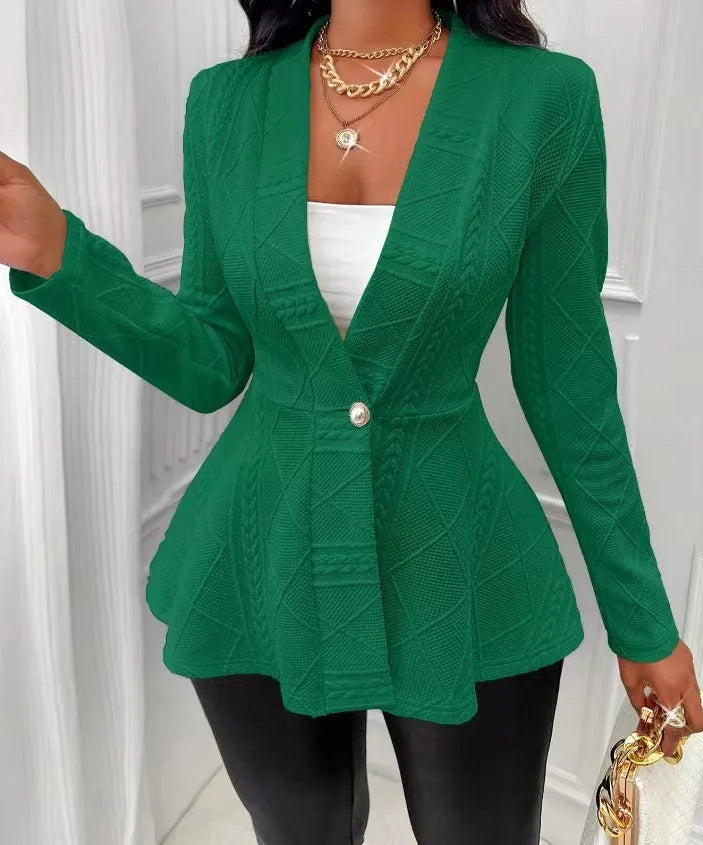 2026 European and American women's thick jacquard textured single-button slim-fit long-sleeve jacket vacation-style women's wear