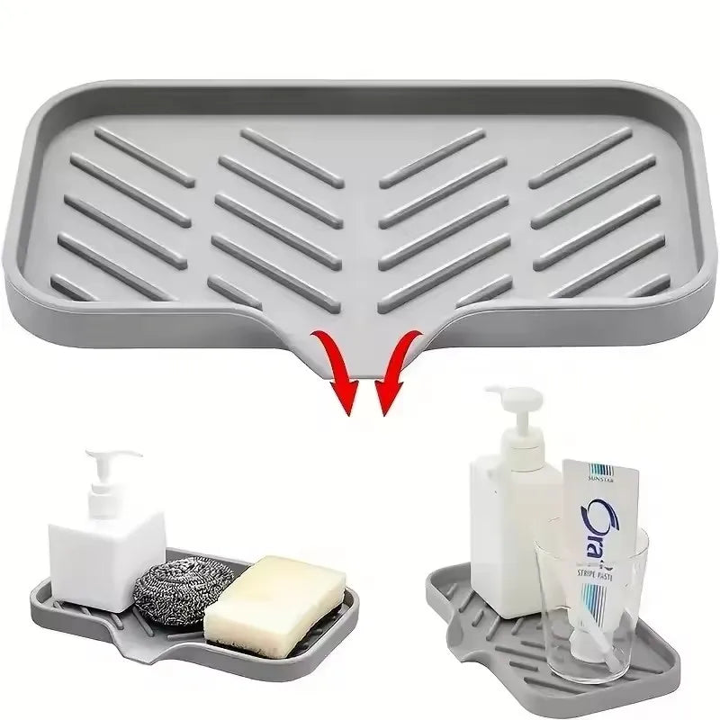 Silicone Faucet Mat Kitchen Sink Tray Soap Dispenser Sponge Drain Pad Sink SplashDrying Mat Countertop Storage Tray SoapTray