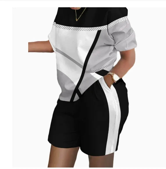 2026 Women's 2-Piece Set: Fashion Print Wide-Leg Pants & Top, Elegant Office Suit