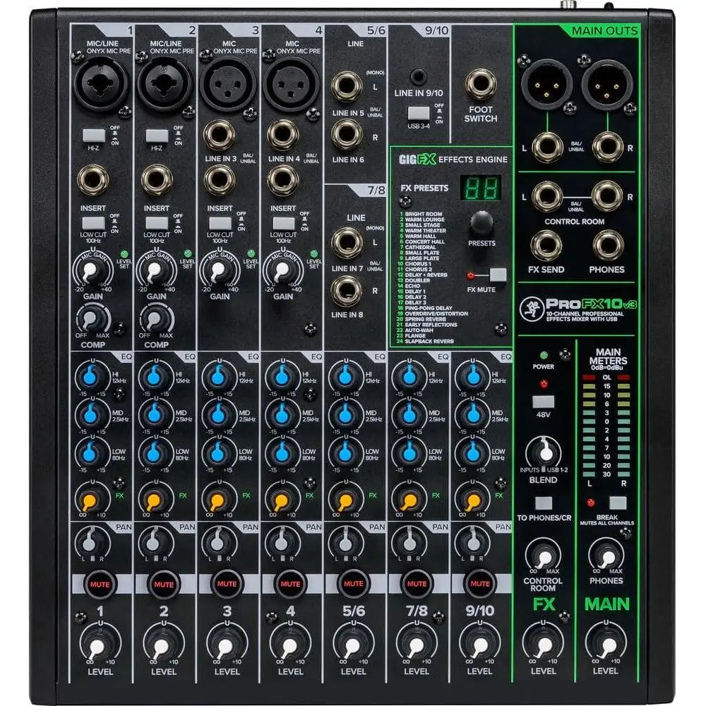 kie ProX10v3 10-Channel Sound Reinorcement Mixer with Built-In X, Gator Cases G-MIXERBAG-1515 Mixer Bag & Stereo Cable 10' Bundl
