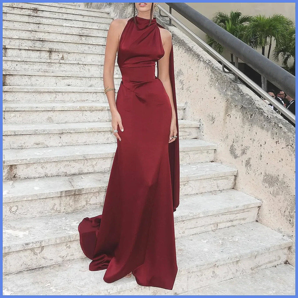 Elegant Satin Maxi Dress for Women 2026 | High Waist, Back Bandage & Sleeveless | Party Evening Gown(74 characters)