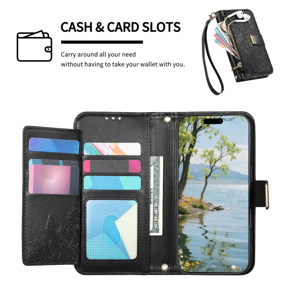 Wrist Strap Wallet Card Slot Phone Case For Samsung Galaxy S25 Edge S26 Ultra S24 FE A57 A37 A06 A16 A26 A56 A36 A55 A35 A25 A15