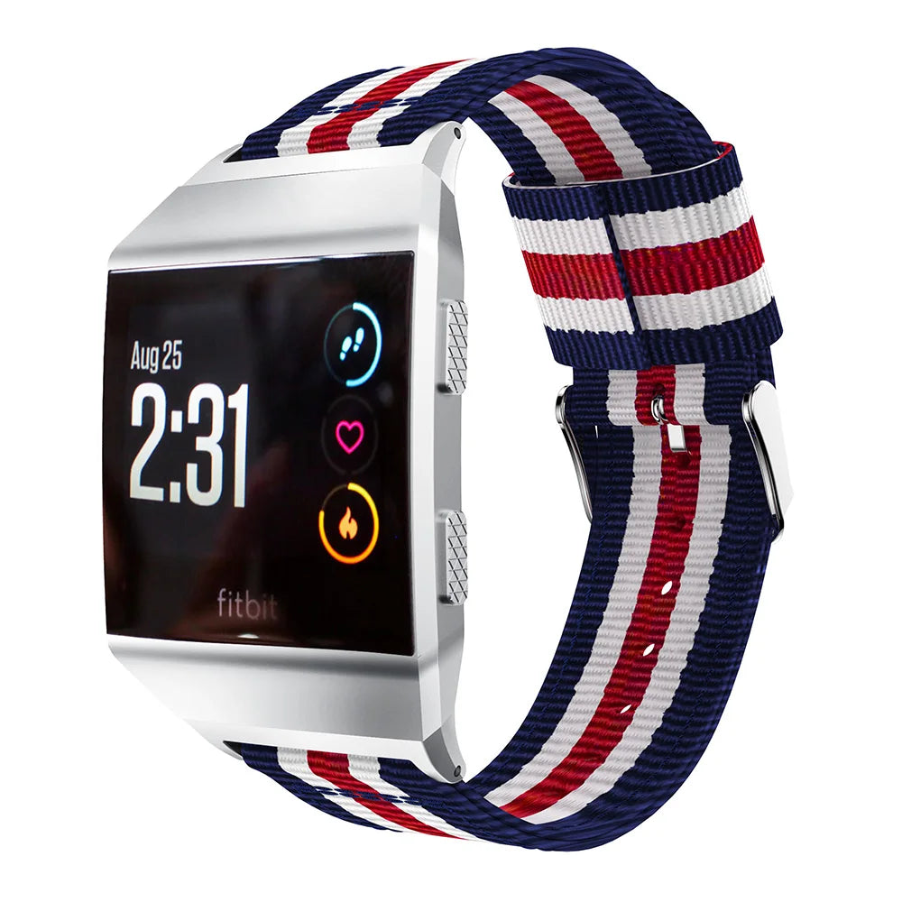 Vertical Stripes Nylon Sport Watchband for Fitbit Ionic, Width: 22mm - Black/Red