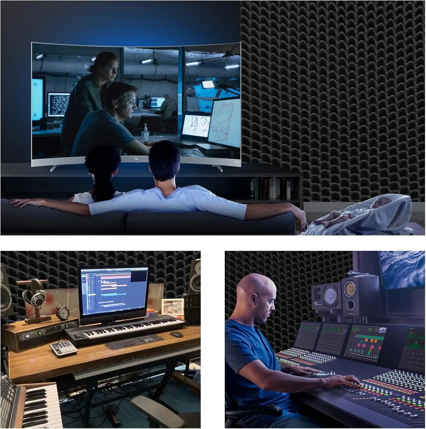 4 Pack Acoustic Foam Panels 48x24x2 Inch High Density Soundproofing for Home Studio Office Black
