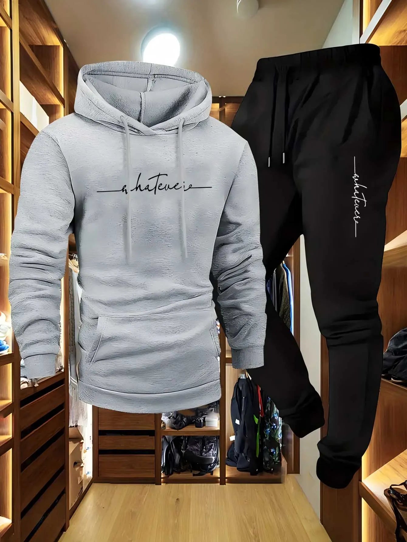 Men's two-piece wool sports suit lightweight hooded sweater and pants warm sports outfit set trendy hiphop styleclothingsuitable