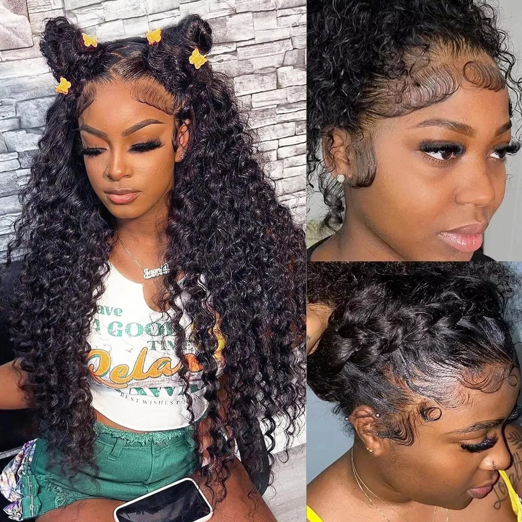 Deep Wave Frontal Wig Transparent 13x4 13x6 HD Lace Frontal Human Hair Wigs 40 Inch Curly Human Hair Lace Frontal Wigs For Women
