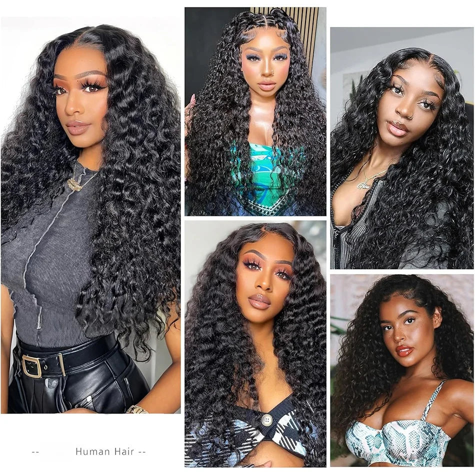 13x6 Deep Wave Human Hair Wigs 250 Density Curly HD Lace Wigs 13X4 Lace Frontal Wig 40 Inch Glueless For Black Women Pre Plucked Water Wave Lace Front Wig