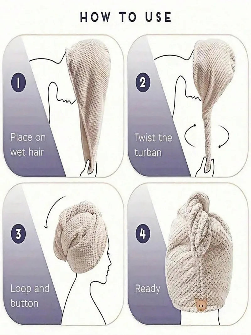 Solid color hair towel Textured dry hair cap 9.8 "X 25.5" absorbent hair towel wrap for button-down women