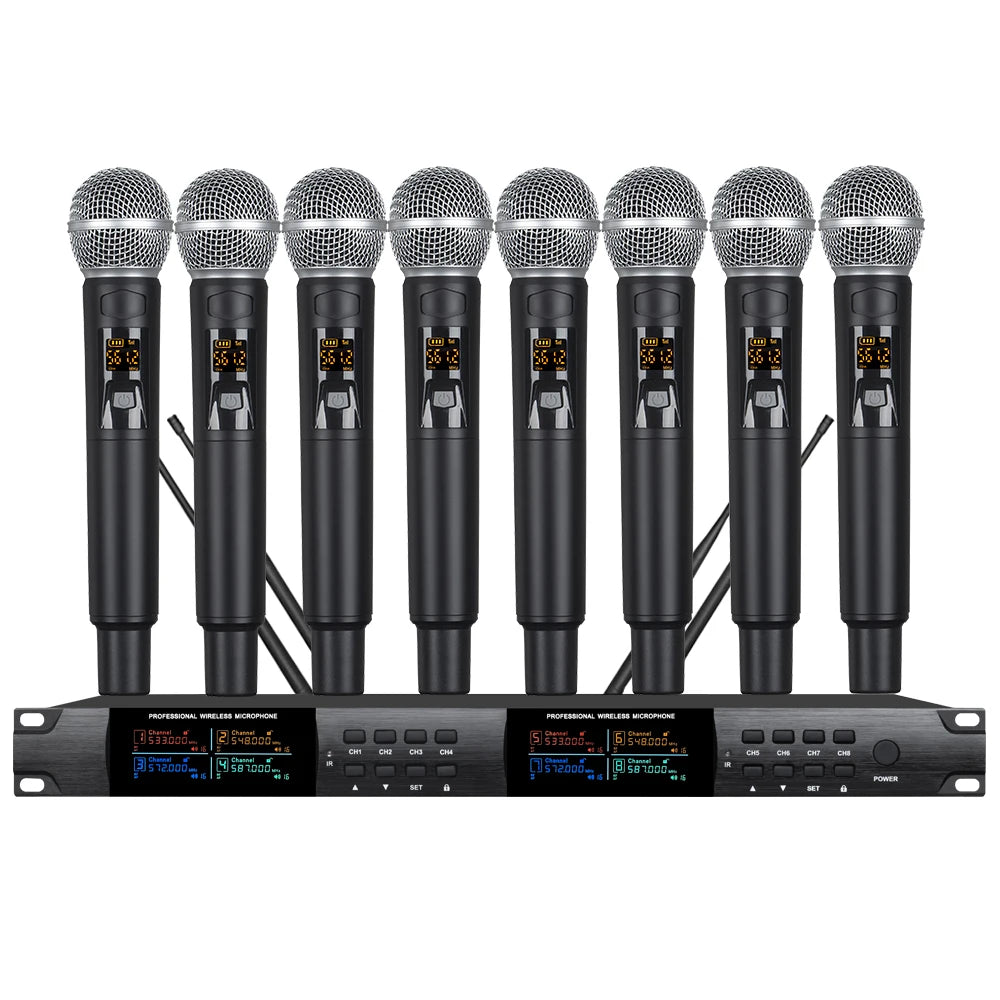 Wireless UHF Microphone System 8 Handheld Microphones for Church Karaoke Wedding Outdoor Stage Performance Microphone Wireless