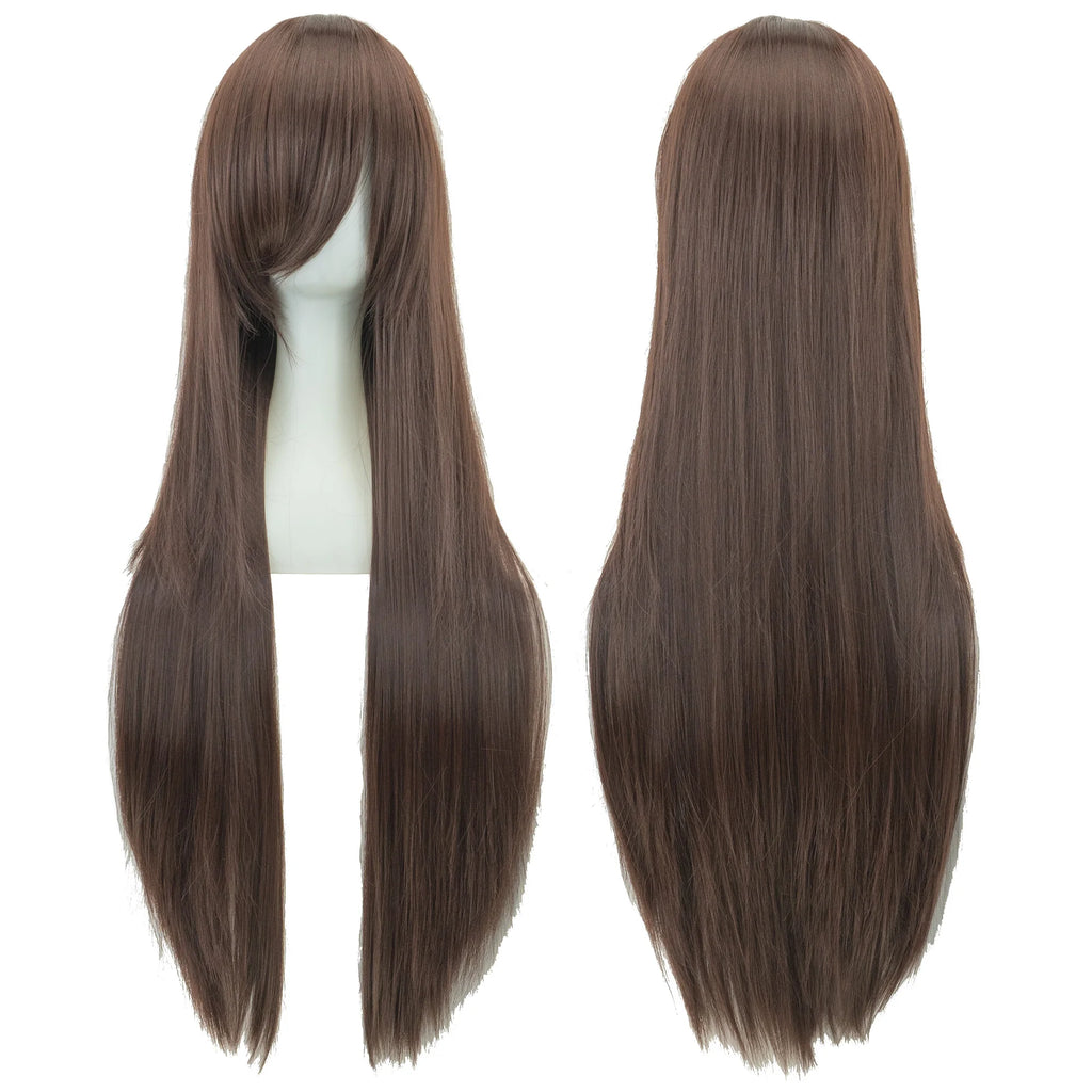 Soowee 80cm Long Synthetic Hair White Purple Cosplay Wigs Party Black Hair Straight Wig Hairpiece for Women