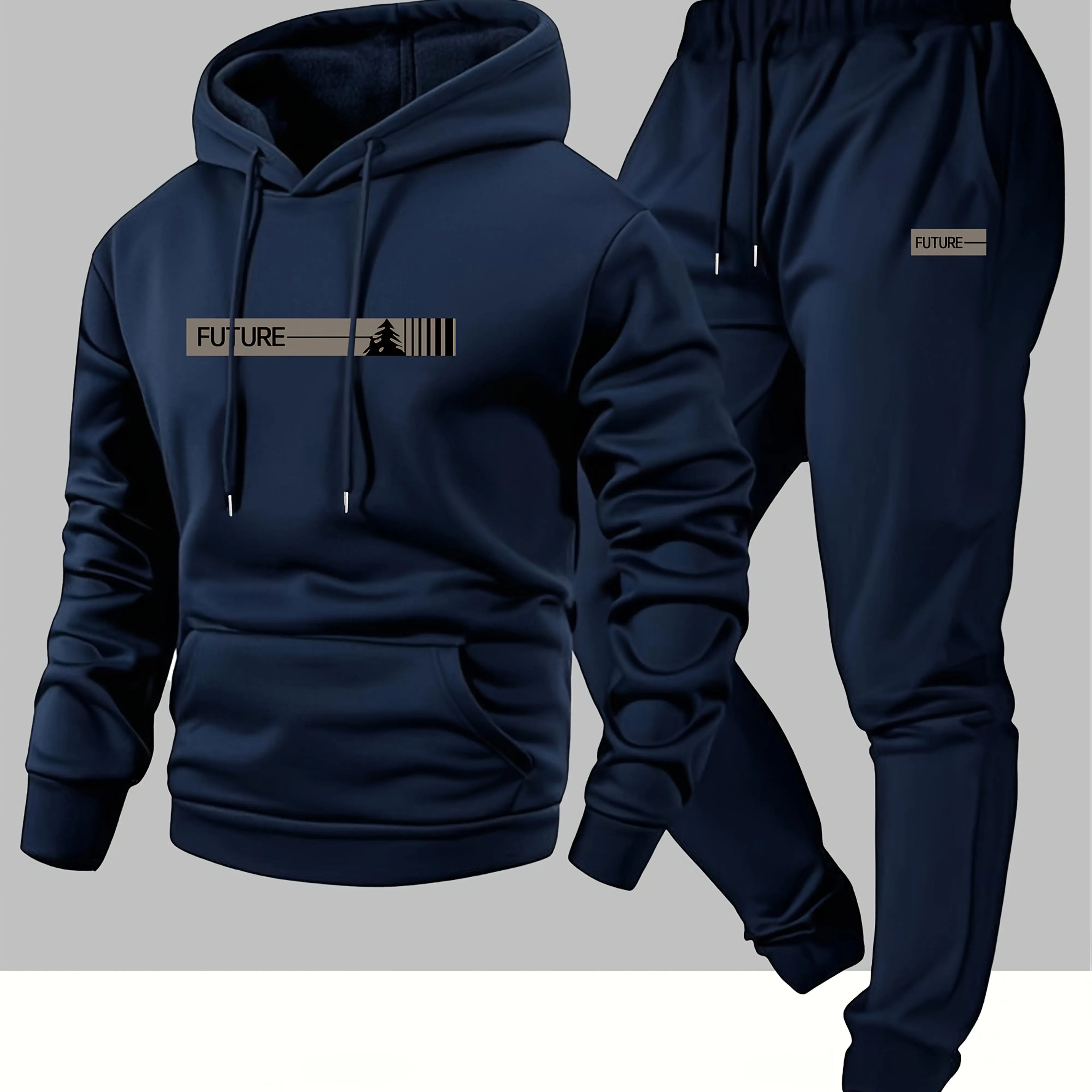 Men's two-piece set casual long-sleeved hooded sweatshirt and sports pants outfit suitable for winter and autumn  Sports outfit
